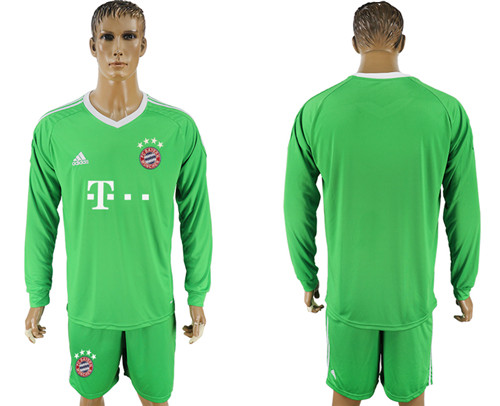 2017 18 Bayern Munich Green Goalkeeper Long Sleeve Soccer Jersey