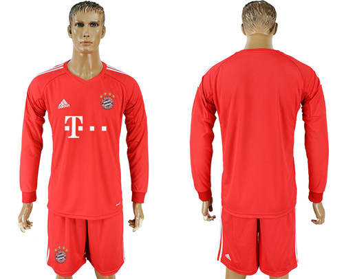 2017 18 Bayern Munich Red Long Sleeve Goalkeeper Soccer Jersey