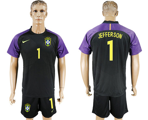 2017 18 Brazil 1 JEFFERSON Goalkeeper Black Soccer Jersey