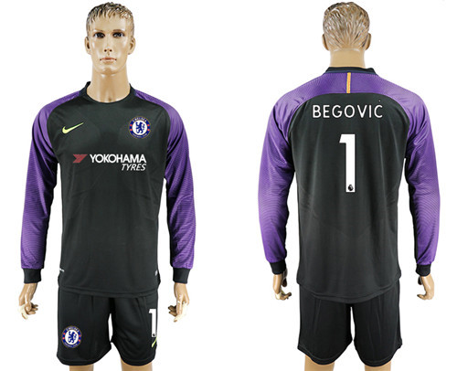 2017 18 Chelsea 1 BEGOVIC Black Goalkeeper Long Sleeve Soccer Jersey