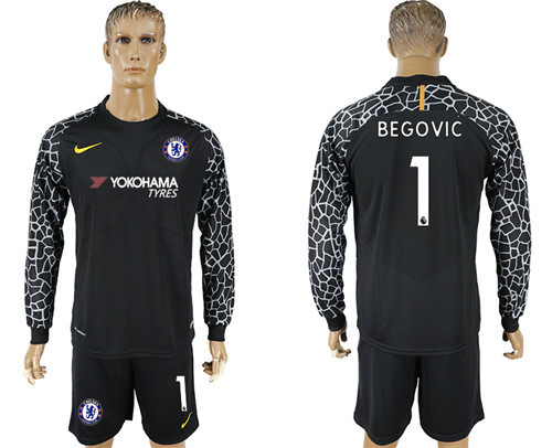 2017 18 Chelsea 1 BEGOVIC Black Long Sleeve Goalkeeper Soccer Jersey