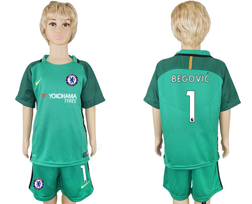 2017 18 Chelsea 1 BEGOVIC Green Goalkeeper Youth Soccer Jersey