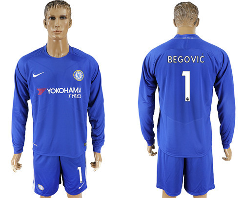 2017 18 Chelsea 1 BEGOVIC Home Goalkeeper Long Sleeve Soccer Jersey