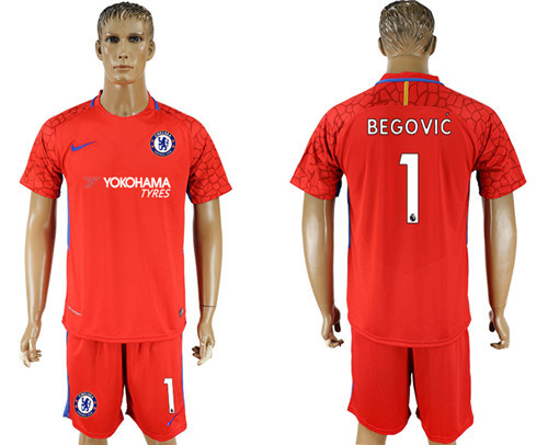 2017 18 Chelsea 1 BEGOVIC Red Goalkeeper Soccer Jersey