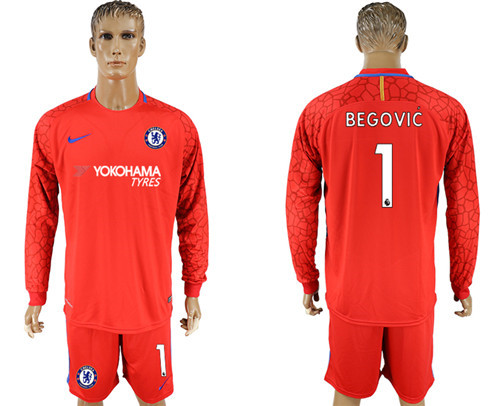 2017 18 Chelsea 1 BEGOVIC Red Long Sleeve Goalkeeper Soccer Jersey