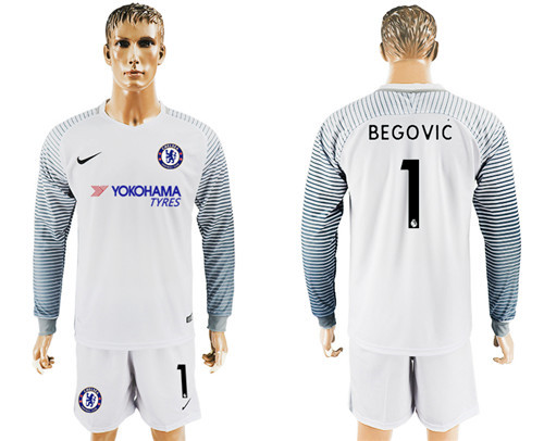 2017 18 Chelsea 1 BEGOVIC White Goalkeeper Long Sleeve Soccer Jersey