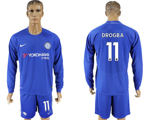 2017 18 Chelsea 11 DROGBA Home Goalkeeper Long Sleeve Soccer Jersey