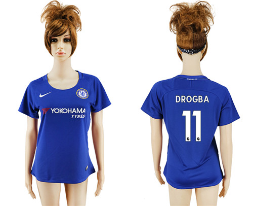 2017 18 Chelsea 11 DROGBA Home Women Soccer Jersey