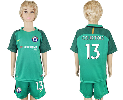 2017 18 Chelsea 13 COURTOIS Green Goalkeeper Youth Soccer Jersey