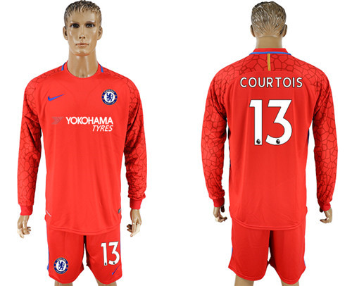 2017 18 Chelsea 13 COURTOIS Red Long Sleeve Goalkeeper Soccer Jersey