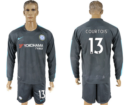 2017 18 Chelsea 13 COURTOIS Third Away Long Sleeve Soccer Jersey