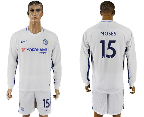 2017 18 Chelsea 15 MOSES Away Long Sleeve Soccer Jersey
