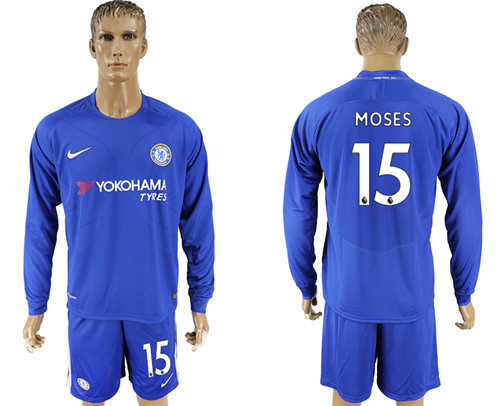 2017 18 Chelsea 15 MOSES Home Goalkeeper Long Sleeve Soccer Jersey