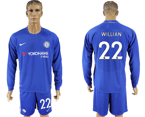 2017 18 Chelsea 22 WILLIAN Home Goalkeeper Long Sleeve Soccer Jersey