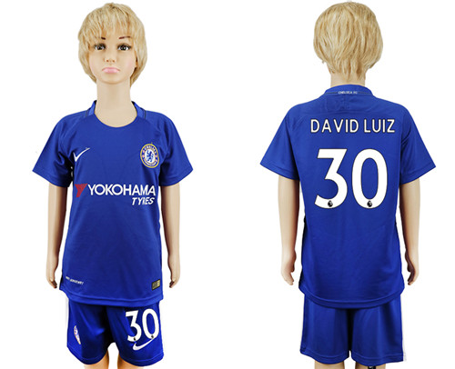 2017 18 Chelsea 30 DAVID LUIZ Home Youth Soccer Jersey