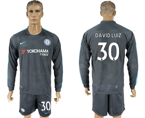 2017 18 Chelsea 30 DAVID LUIZ Third Away Long Sleeve Soccer Jersey