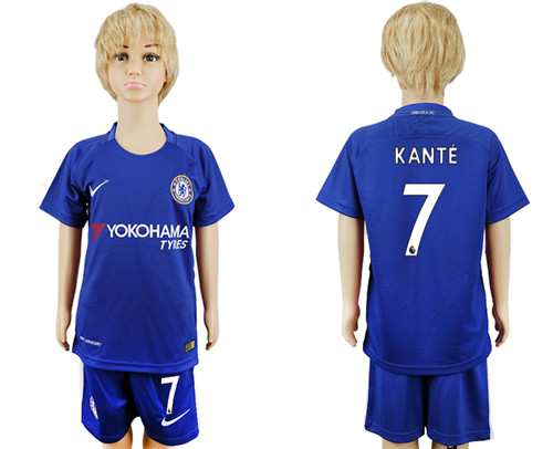 2017 18 Chelsea 7 KANTE Home Youth Soccer Jersey