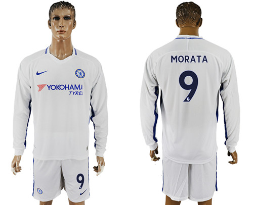 2017 18 Chelsea 9 MORATA Away Long Sleeve Soccer Jersey