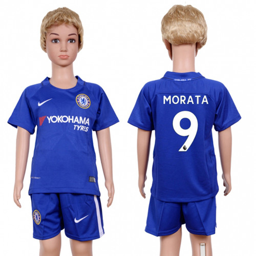 2017 18 Chelsea 9 MORATA Home Youth Soccer Jersey