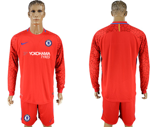 2017 18 Chelsea Red Long Sleeve Goalkeeper Soccer Jersey