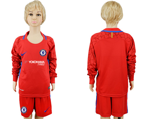 2017 18 Chelsea Red Youth Long Sleeve Goalkeeper Soccer Jersey