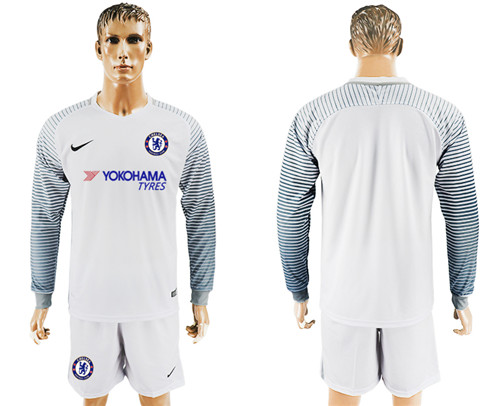 2017 18 Chelsea White Goalkeeper Long Sleeve Soccer Jersey