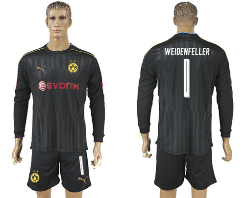 2017 18 Dortmund 1 WEIDENFELLER Black Goalkeeper Long Sleeve Soccer Jersey