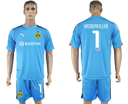 2017 18 Dortmund 1 WEIDENFELLER Lake Blue Goalkeeper Soccer Jersey