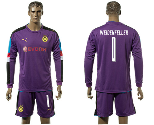 2017 18 Dortmund 1 WEIDENFELLER Purple Goalkeeper Long Sleeve Soccer Jersey