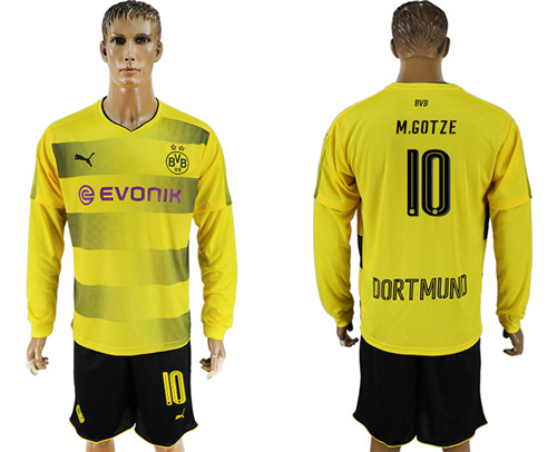2017 18 Dortmund 10 M.GOTZE Home Long Sleeve Soccer Jersey