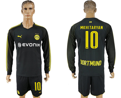 2017 18 Dortmund 10 MKHITARYAN Away Long Sleeve Soccer Jersey