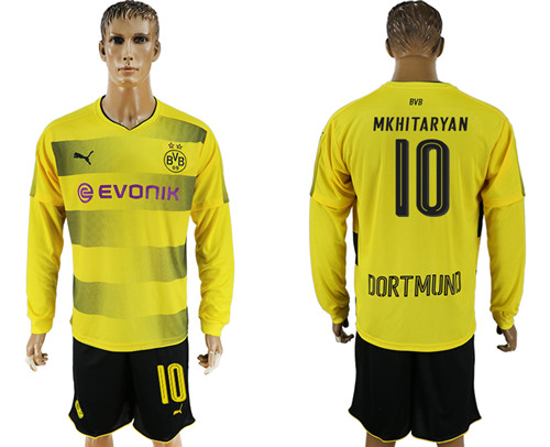 2017 18 Dortmund 10 MKHITARYAN Home Long Sleeve Soccer Jersey