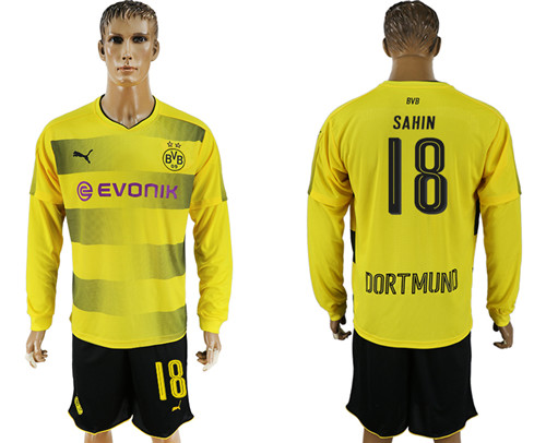 2017 18 Dortmund 18 SAHIN Home Long Sleeve Soccer Jersey