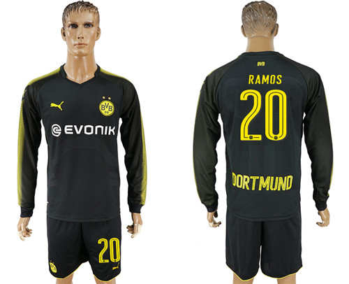 2017 18 Dortmund 20 RAMOS Away Long Sleeve Soccer Jersey