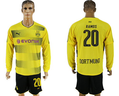 2017 18 Dortmund 20 RAMOS Home Long Sleeve Soccer Jersey