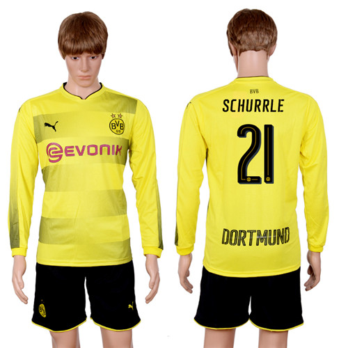 2017 18 Dortmund 21 SCHURRLE Home Long Sleeve Soccer Jersey
