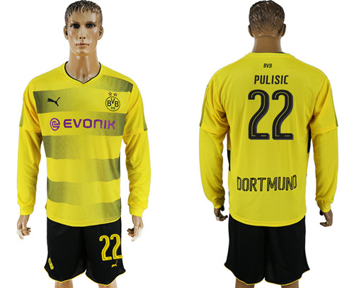 2017 18 Dortmund 22 PULISIC Home Long Sleeve Soccer Jersey