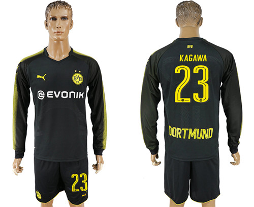 2017 18 Dortmund 23 KAGAWA Away Long Sleeve Soccer Jersey