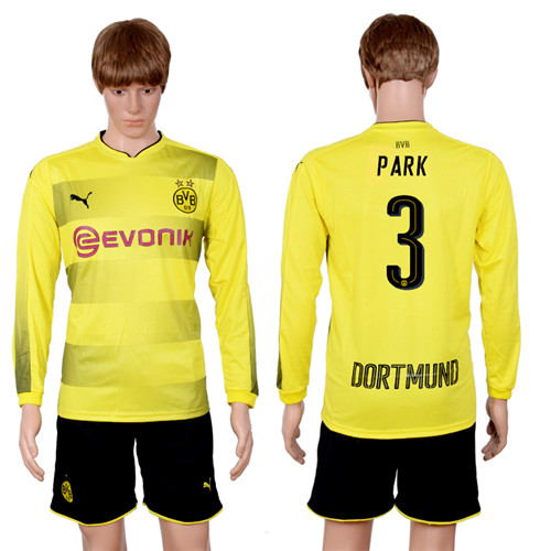2017 18 Dortmund 3 PARK Home Long Sleeve Soccer Jersey