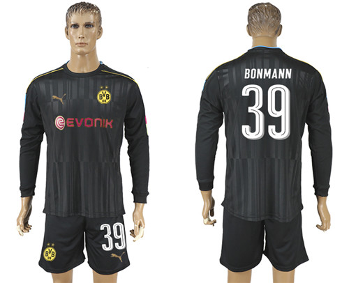 2017 18 Dortmund 39 BONMANN Black Goalkeeper Long Sleeve Soccer Jersey