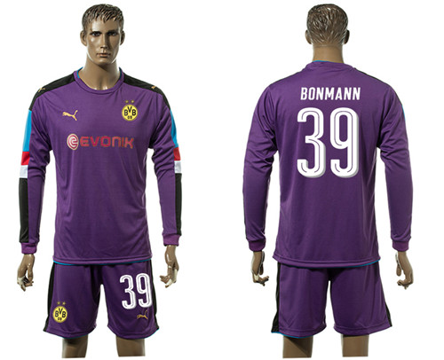 2017 18 Dortmund 39 BONMANN Purple Goalkeeper Long Sleeve Soccer Jersey