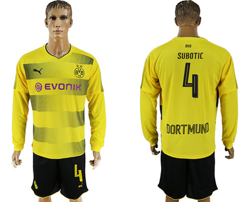 2017 18 Dortmund 4 SUBOTIC Home Long Sleeve Soccer Jersey