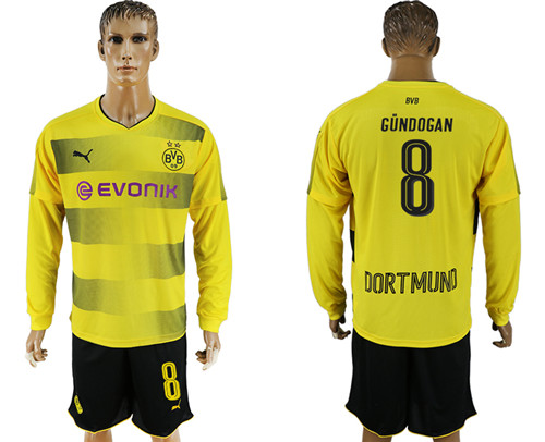 2017 18 Dortmund 8 GUNDOGAN Home Long Sleeve Soccer Jersey