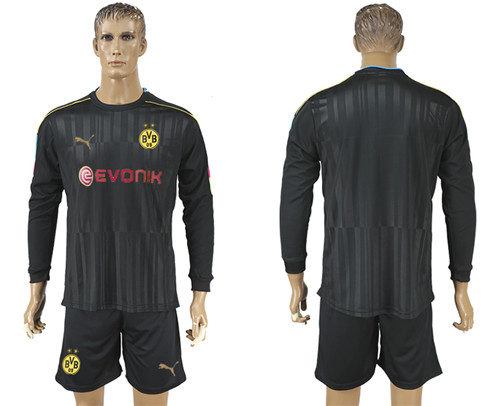 2017 18 Dortmund Black Goalkeeper Long Sleeve Soccer Jersey