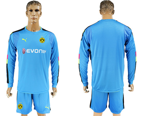2017 18 Dortmund Blue Goalkeeper Long Sleeve Soccer Jersey