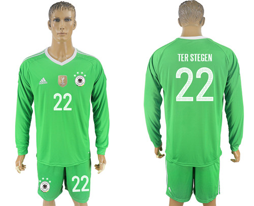 2017 18 Germany 22 TER STEGEN Green Long Sleeve Goalkeeper Soccer Jersey