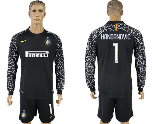 2017 18 Inter Milan 1 HANDANOVIC Black Long Sleeve Goalkeeper Soccer Jersey