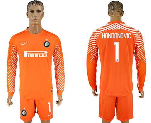 2017 18 Inter Milan 1 HANDANOVIC Orange Long Sleeve Goalkeeper Soccer Jersey