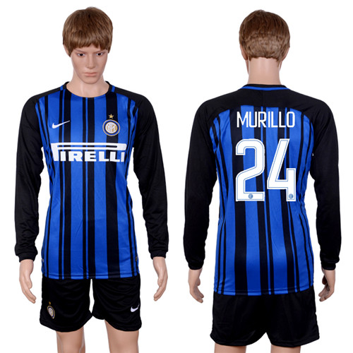 2017 18 Inter Milan 24 MURILLO Home Long Sleeve Soccer Jersey
