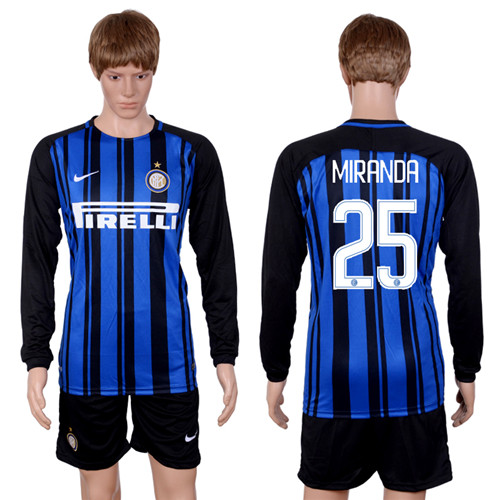 2017 18 Inter Milan 25 MIRANDA Home Long Sleeve Soccer Jersey